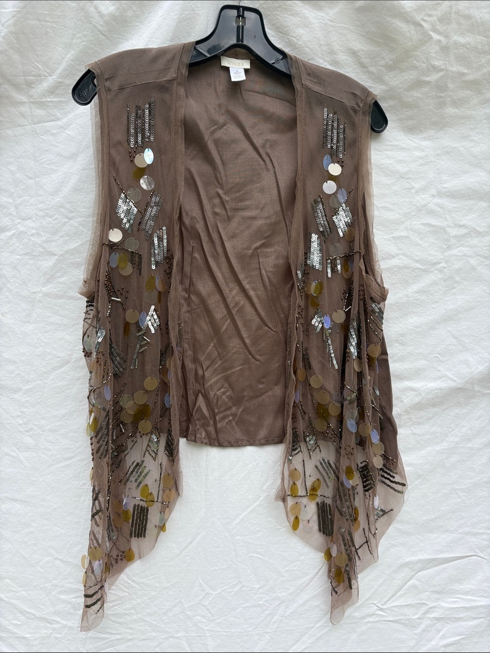 Chico's Taupe Brown Lightweight Shear Vest